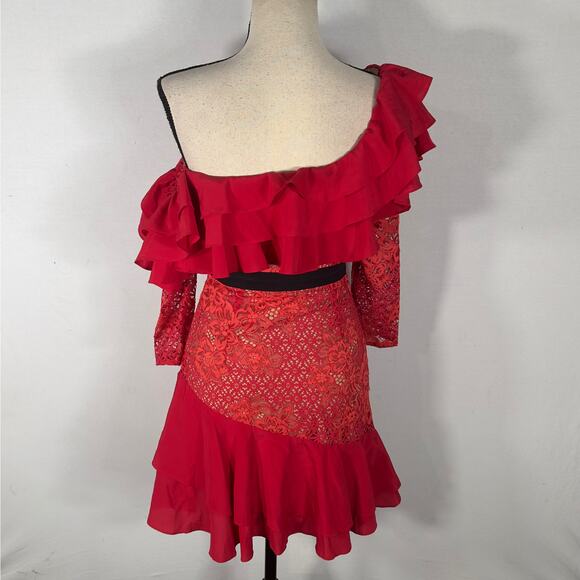 For Love & Lemons Chianti Off Shoulder Ruffle Dress Red Women's Size Small - Picture 5 of 10